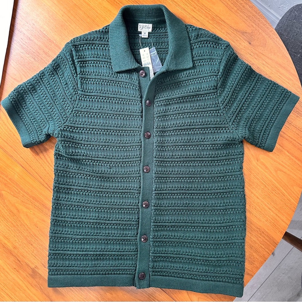 NEW J. Crew Forest Green Cardigan Short Sleeve Sweater Knit Pullover in Medium